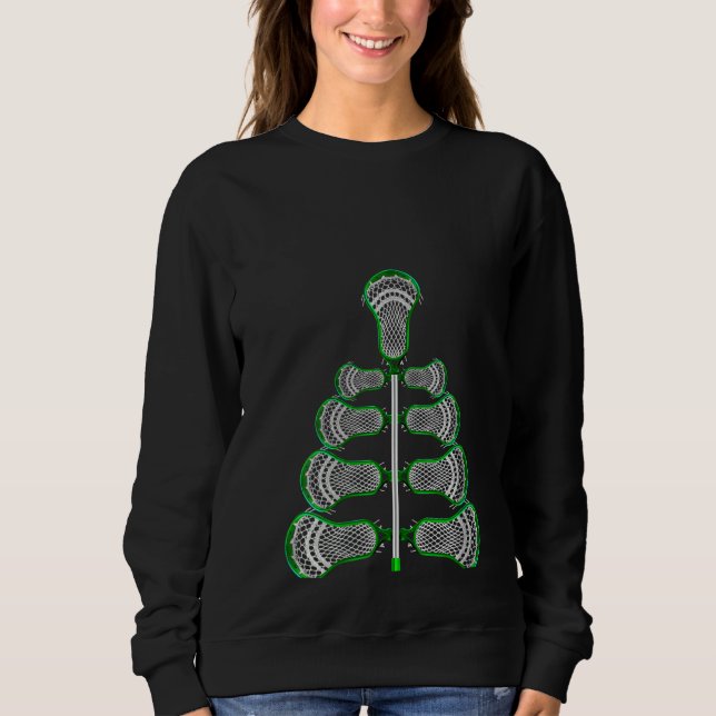 Womens Cute God jul Träd Lacrosse Stick Sp T Shirt (Framsida)