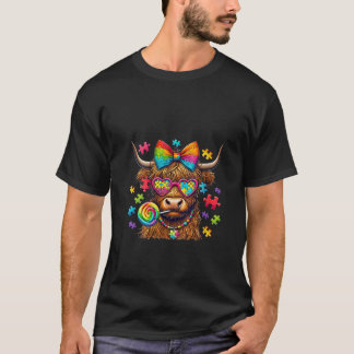 Womens Cute Highland Cow Coquette Bow Puzzle Biet T Shirt