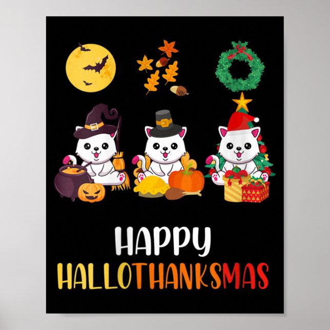 Womens Cute Kitten Halloween Kat jul Lycklig H Poster (Framsidan)