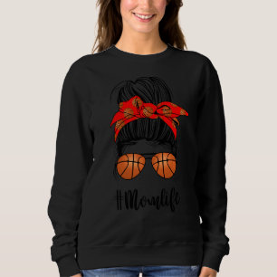 Womens Cute Mamma Life Skull Messy Bun Basketball T Shirt