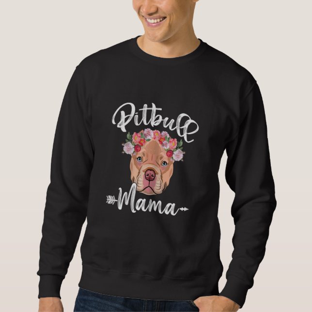 Womens Cute Mamma Mors dag Pitbull Mamma Flor Lång Ärmad Tröja (Framsida)