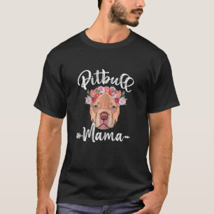 Womens Cute Mamma Mors dag Pitbull Mamma Flor T Shirt
