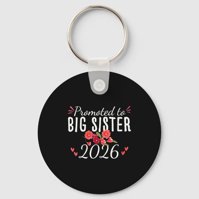 Womens Cute Promoted To Big Sister Est 2026 Floral Nyckelring (Framsida)