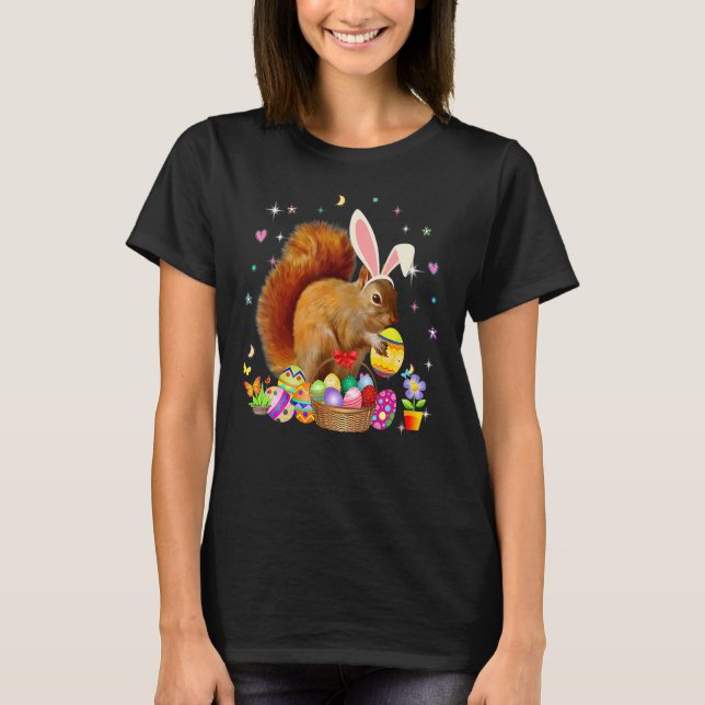 Womens Cute Squirrel Påsk Day Bunny Eggs Påsk T Shirt (Framsida)