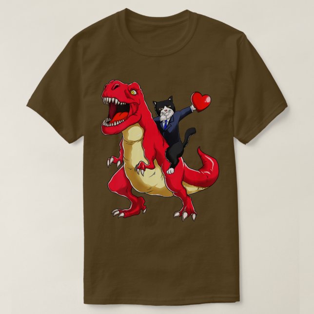 Womens Dabbing Tuxedo Cat Riding Dinosaur Valentin T Shirt (Design framsida)