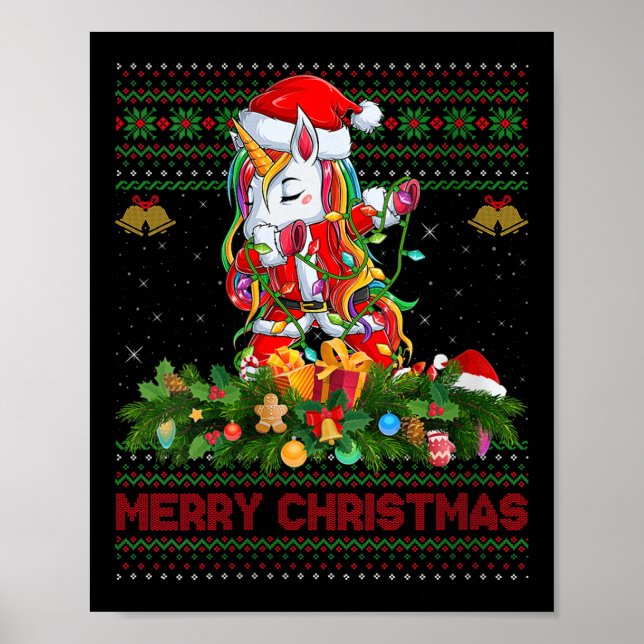 Womens Dabbing Unicorn Ugly Christmas Sweaters Fun Poster (Framsidan)