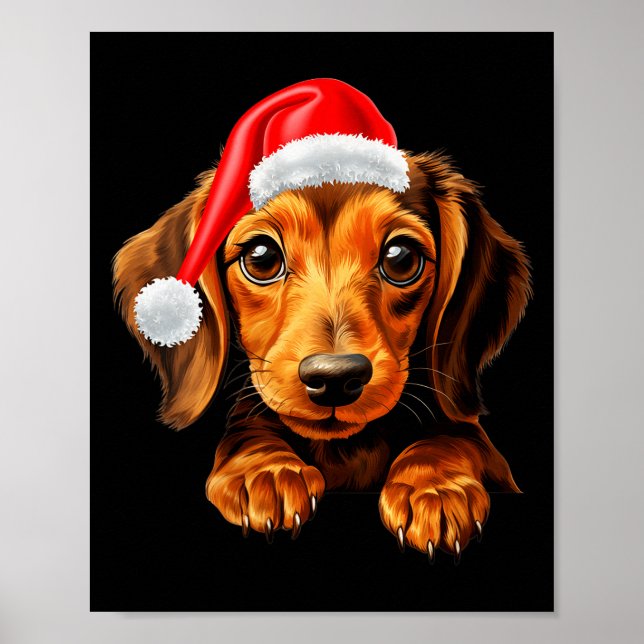 Womens Dachshund Dog Santa Claus Hat Christmas New Poster (Framsidan)