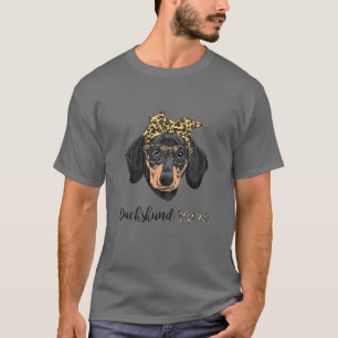 Womens Dachshund Mamma Leopard Skriv ut glas Banda T Shirt