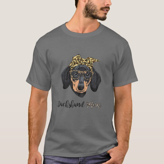 Womens Dachshund Mamma Leopard Skriv ut glas Banda T Shirt (Framsida)