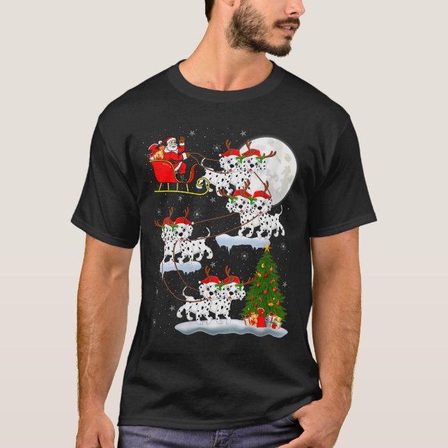 Womens Dalmatian Dog Santa Sleigh Flying Funny Mag T Shirt (Framsida)
