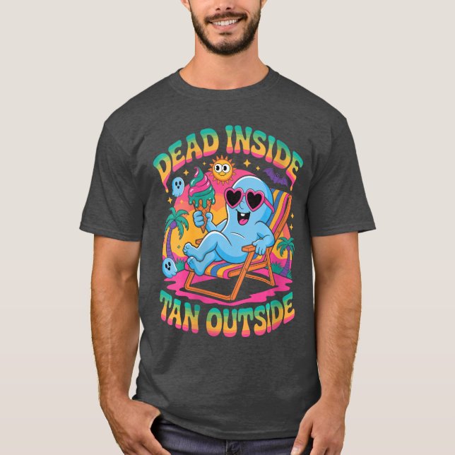 Womens Dead Inside Tan Outside Funny Ghost Summerw T Shirt (Framsida)