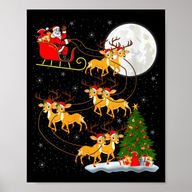Womens Deer Santa Sleigh Flying Funny Magical Chri Poster (Framsidan)