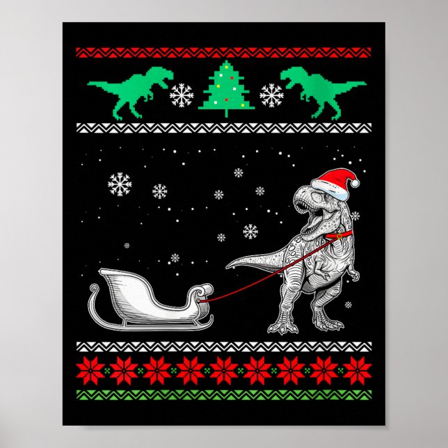 Womens Dinosaur Sleigh Merry Christmas Ugly Christ Poster (Framsidan)