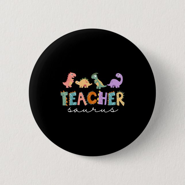 Womens Dinosaur Teacher Teachersaurus Rex Funny Di Knapp (Framsida)