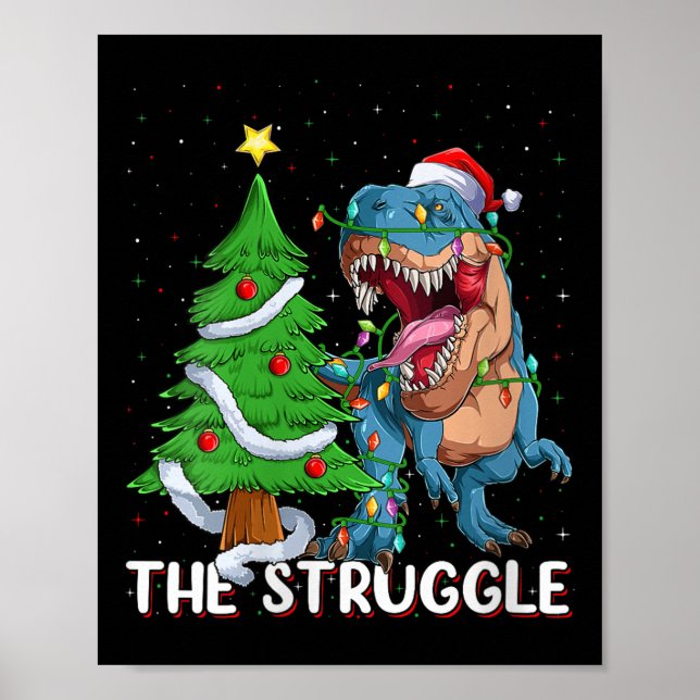 Womens Dinosaur Xmas Lights Funny T-rex Dino Men B Poster (Framsidan)