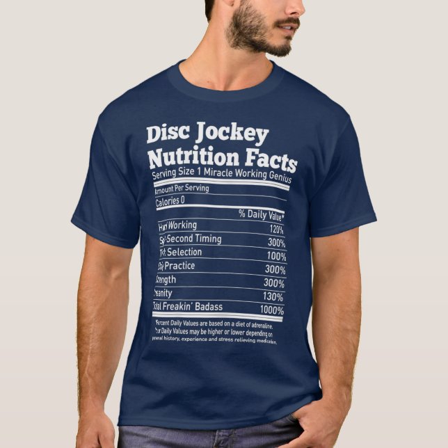 Womens Disk Jockey Nutritional Facts Funny DJ T Shirt (Framsida)