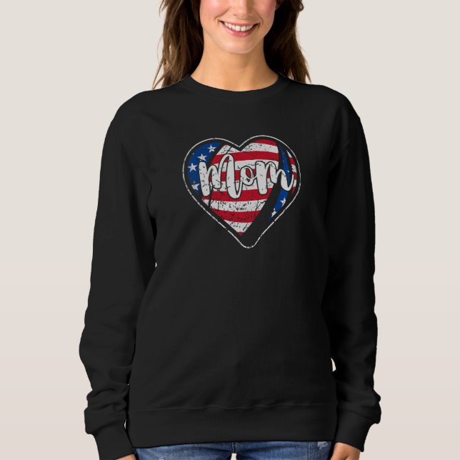 Womens Distress American Flagga Heart Rugby Mamma  T Shirt (Framsida)