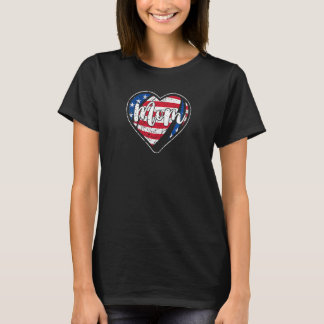 Womens Distress American Flagga Heart Rugby Mamma  T Shirt