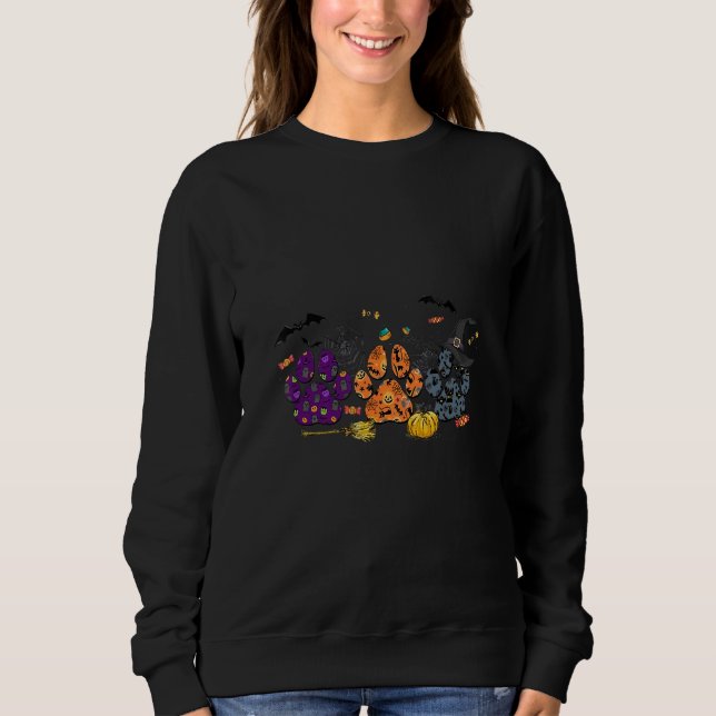 Womens Dog Paw Halloween Hallothanksmas T Shirt (Framsida)