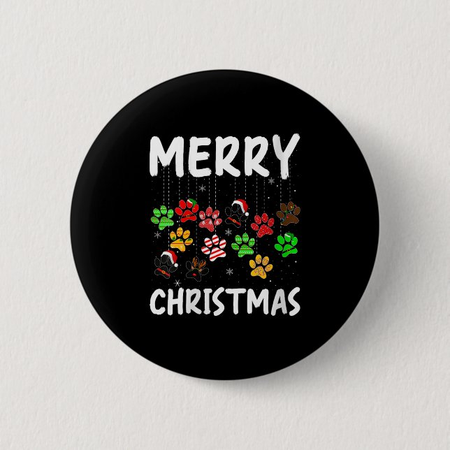 Womens Dog Paw Merry Christmas Pajamas Puppy Dog L Knapp (Framsida)