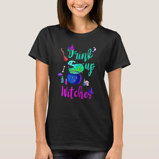 Womens Drink Up Witches Spådomars Witch's Cauldron T Shirt (Framsida)