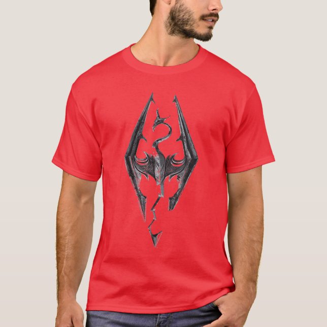 Womens Elder Scrolls Skyrim Dragon Emblem Video Ga T Shirt (Framsida)