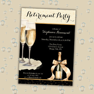 Women's Elegant Black Champagne Retirement Party Inbjudningar