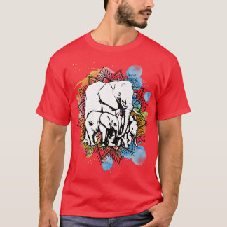Womens Elephant Family Vild Animal Mandala Graphic T Shirt