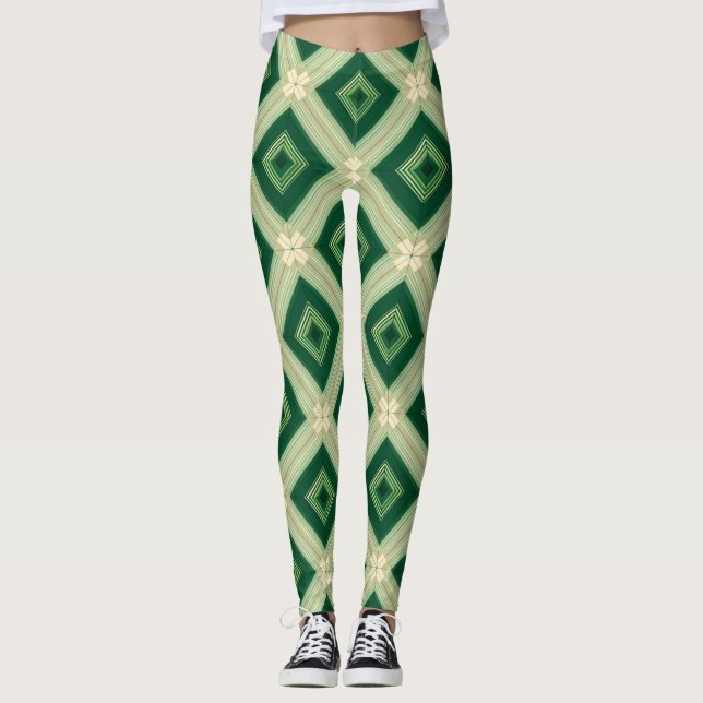 Women's Emerald Green Diamond Geometric Leggings (Framsida)