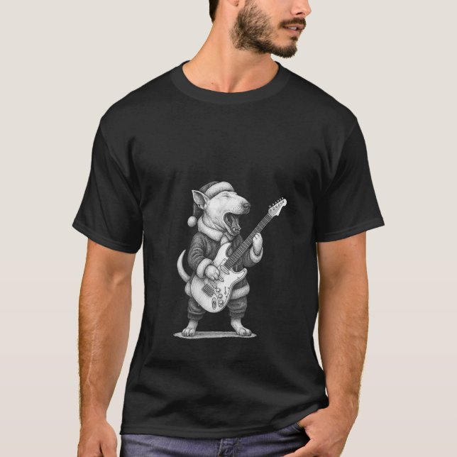 Womens English Bull Terrier spelar Guitar Christm T Shirt (Framsida)