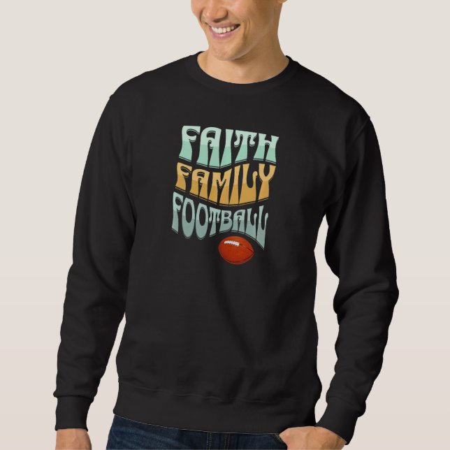 Womens Faith Family Football Womens Groovy Retro 6 Lång Ärmad Tröja (Framsida)