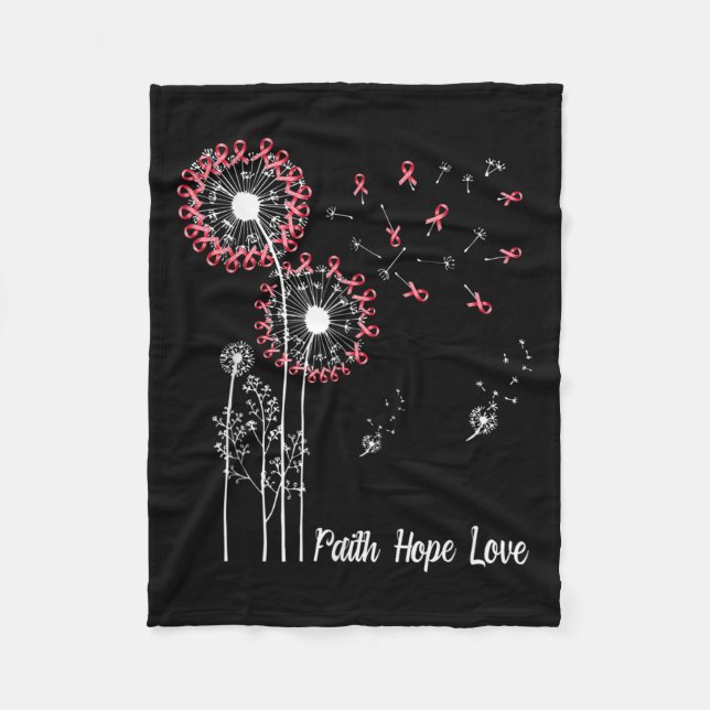Womens Faith Hope Kärlek Breast Cancer Dandelion F Fleecefilt (Framsidan)