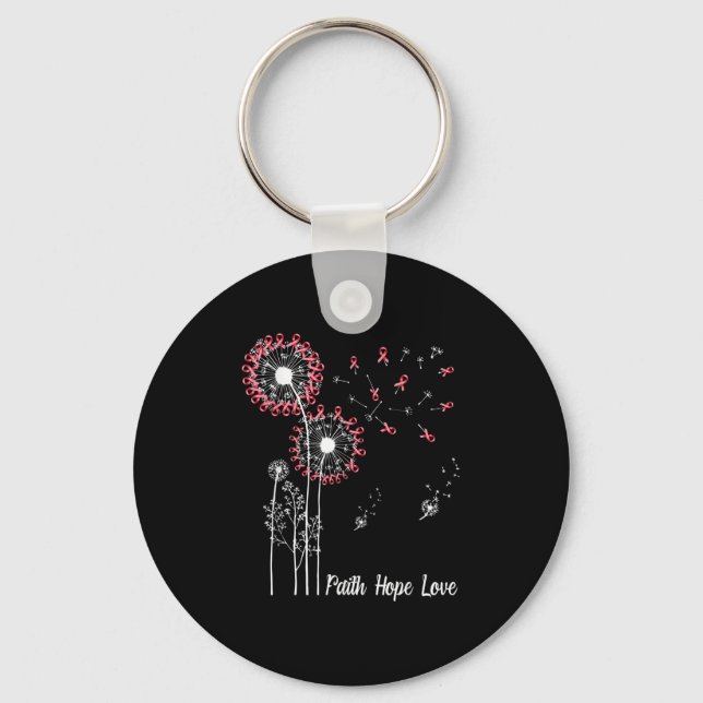 Womens Faith Hope Kärlek Breast Cancer Dandelion F Nyckelring (Framsida)