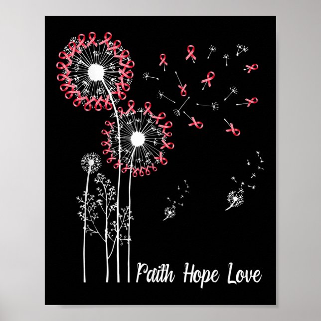 Womens Faith Hope Kärlek Breast Cancer Dandelion F Poster (Framsidan)