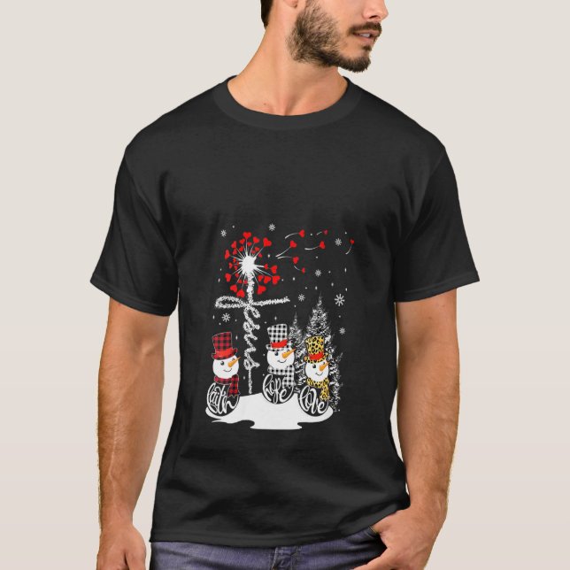 Womens Faith Hope Kärlek Snögubbe Jesus Dandelion  T Shirt (Framsida)