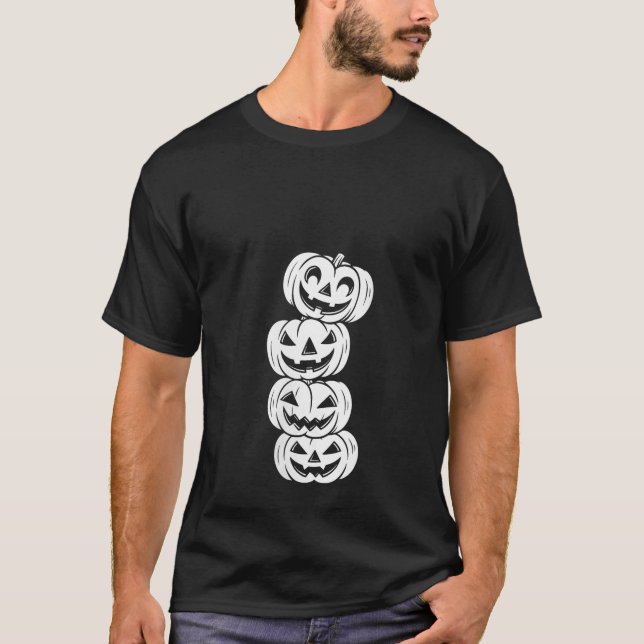 Womens Fall Pumpkin Funny Halloween Graphic Stacke T Shirt (Framsida)