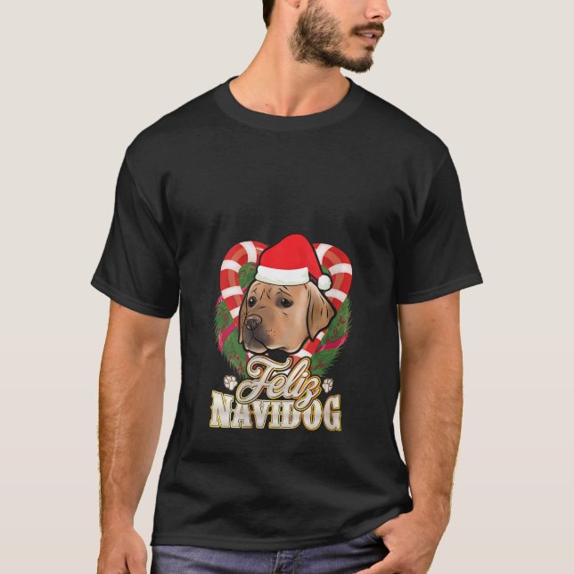 Womens Feliz Navidog Labrador With Santa Claus Hat T Shirt (Framsida)