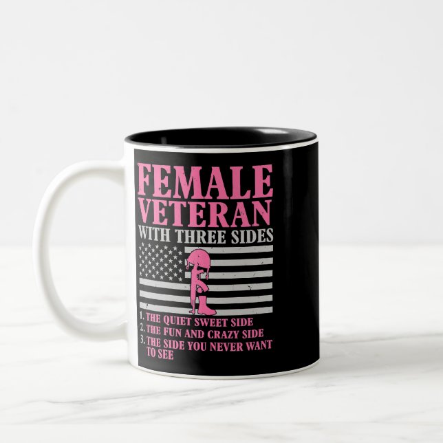 Womens Female Veteran with Three Sides Women Veter Två-Tonad Mugg (Vänster)