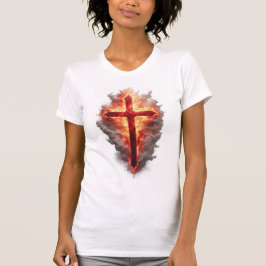 Women's Flaming Christian Cross Tee Shirt