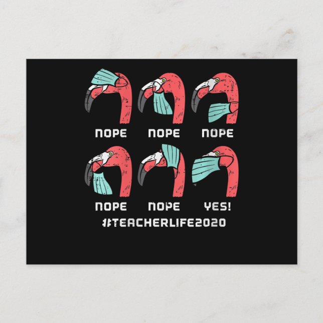 Womens Flamingo Ansikte Mask Teacher Life 2020 Soc Meddelande Vykort (Framsida)