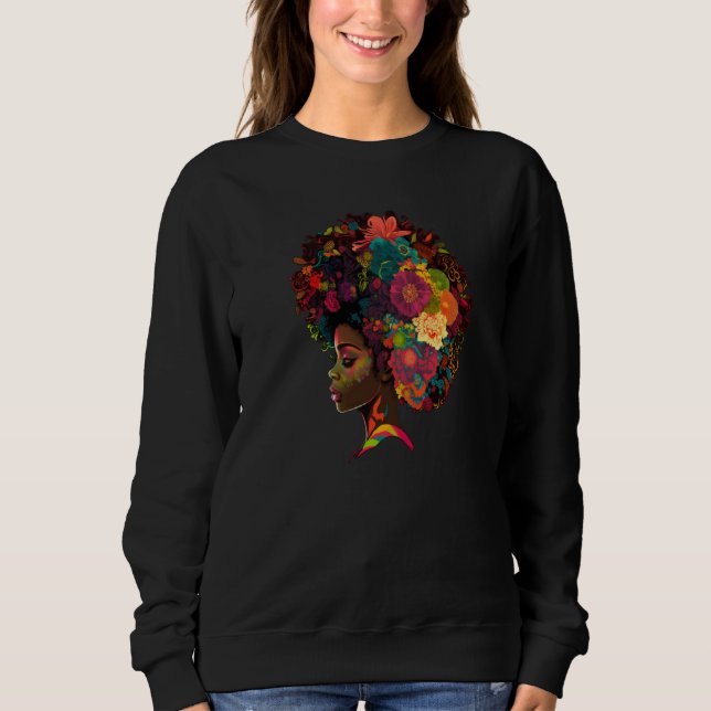Womens Flower Afro Black Women African American  6 T Shirt (Framsida)