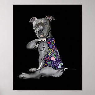 Womens Flower PitBull I Kärlek Mamma Pitbull Tatto Poster