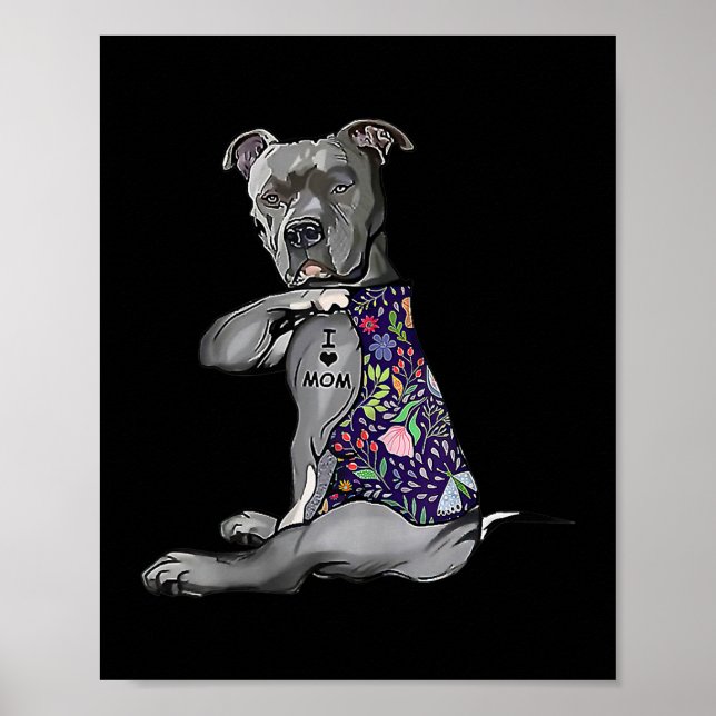 Womens Flower PitBull I Kärlek Mamma Pitbull Tatto Poster (Framsidan)