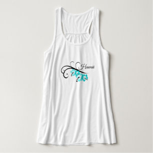 Womens Flowy Tanktop-Hawaii Tropical Flowers Linne Med Racerback
