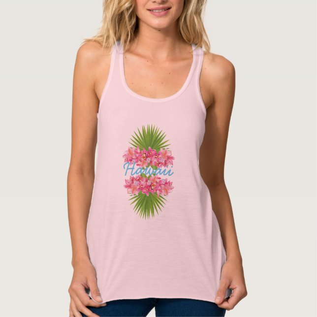 Womens Flowy Tanktop-Hawaii Tropical Flowers Linne Med Racerback (Framsida)