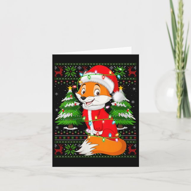 Womens Fox Christmas Lights Santa Costume Ugly Xma Kort (Framsida)