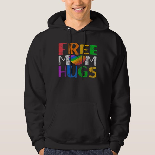 Womens Free Mom Hugs LGBT Rainbow Heart Gay Lesbia Hoodie (Framsida)