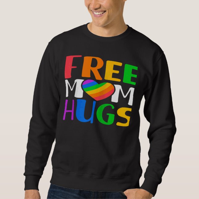 Womens Free Mom Hugs LGBT Rainbow Heart Gay Lesbia Lång Ärmad Tröja (Framsida)
