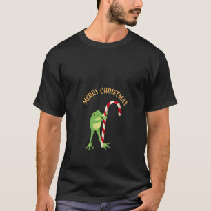 Womens Frog Holding Candy cane Funny Frog Älskare  T Shirt