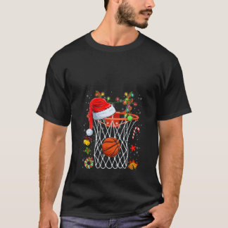Womens Funny Basketball Basket Reindeer Santa Hat  T Shirt